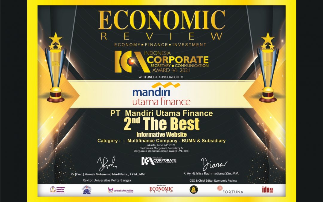 Indonesia Corsec & Communication Award 2021 dari Economic Review – 2nd The Best Informative Website